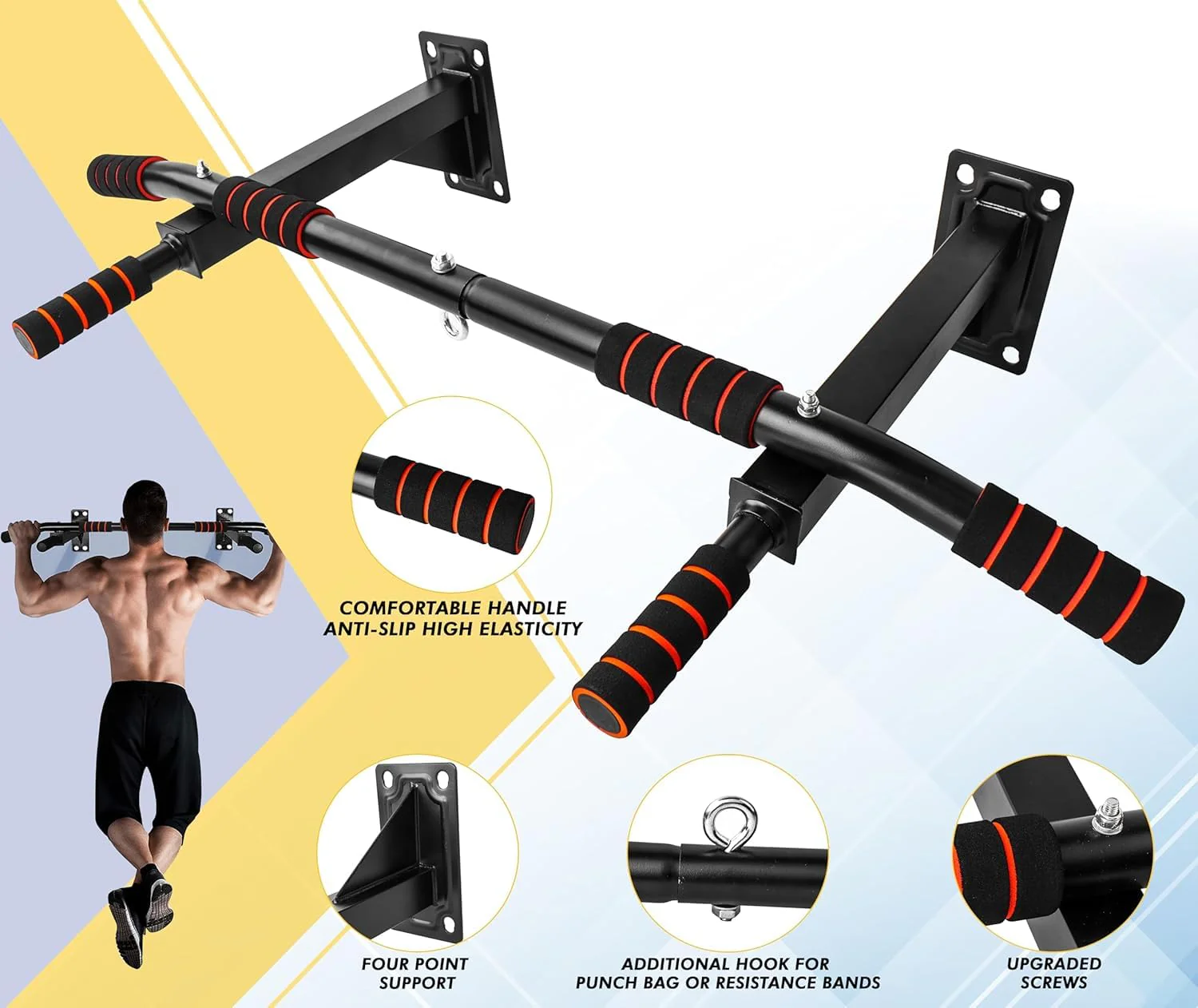 SportQ® Wall Pull Up Bar Wall Mounted Pull Up Bar Fitness Trainer Pull Up Portable Wall Mounted Exercise Equipment for Home Fitness - Image 3