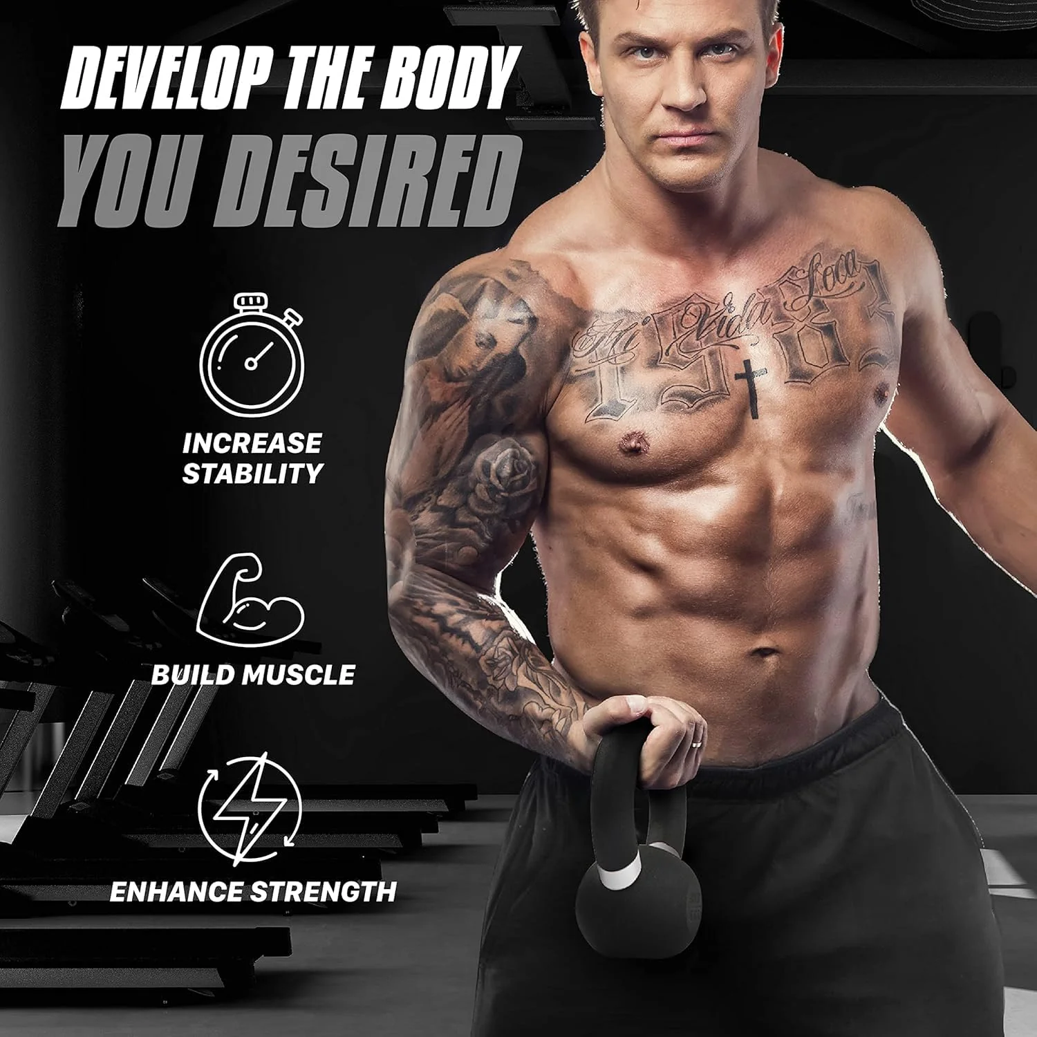 SportQ Kettlebell Stainless Steel All-In-One Squat, Strength, Cardio, Fat Burning Indoor & Indoor Gym Training Tool - Image 7