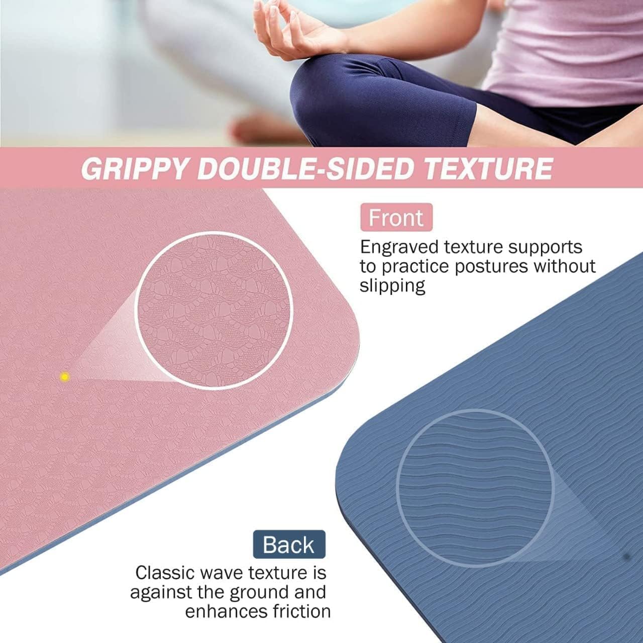 TPE Premium SportQ Non Slip Yoga Mat 6mm Thick – Light & Eco-Friendly Yoga Mat with Carrying Bag, Sweat & Water Resistant for Home Workout, Gym, Pilates, Yoga, Abdominal Workouts 183x61cm - Image 4