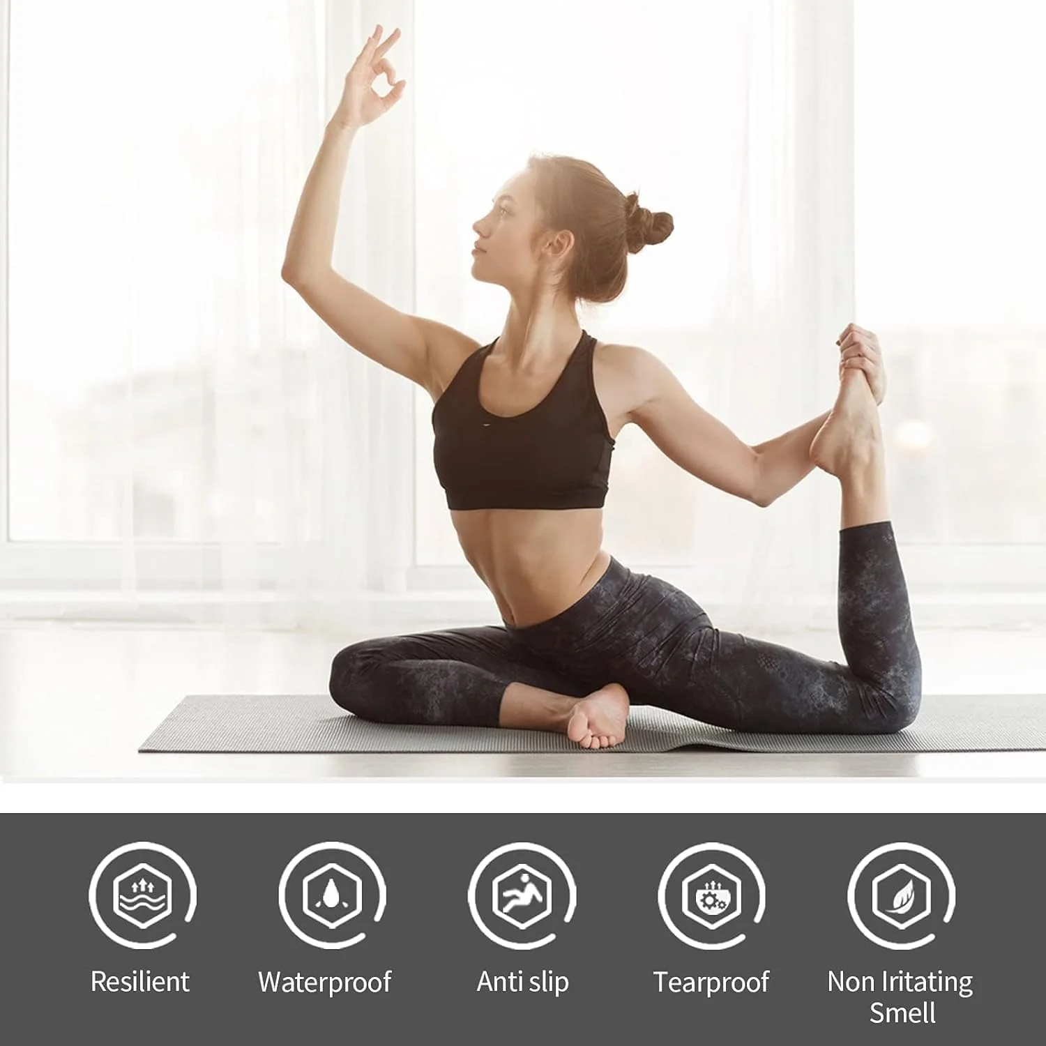TPE Premium SportQ Non Slip Yoga Mat 6mm Thick – Light & Eco-Friendly Yoga Mat with Carrying Bag, Sweat & Water Resistant for Home Workout, Gym, Pilates, Yoga, Abdominal Workouts 183x61cm - Image 5