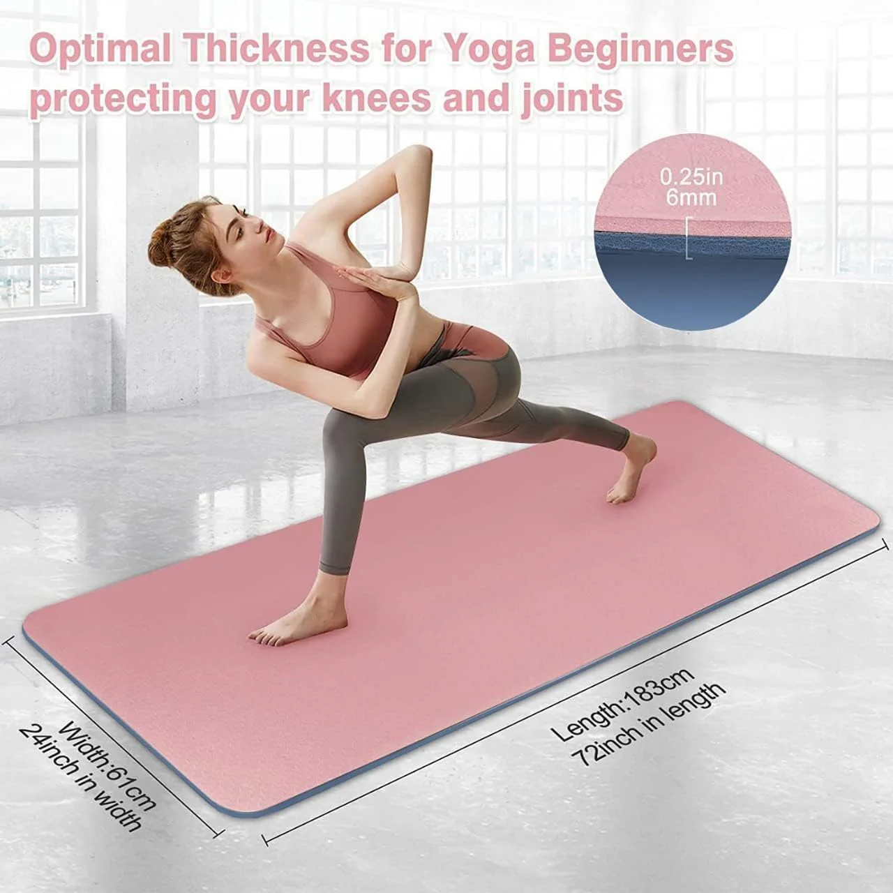 TPE Premium SportQ Non Slip Yoga Mat 6mm Thick – Light & Eco-Friendly Yoga Mat with Carrying Bag, Sweat & Water Resistant for Home Workout, Gym, Pilates, Yoga, Abdominal Workouts 183x61cm - Image 7