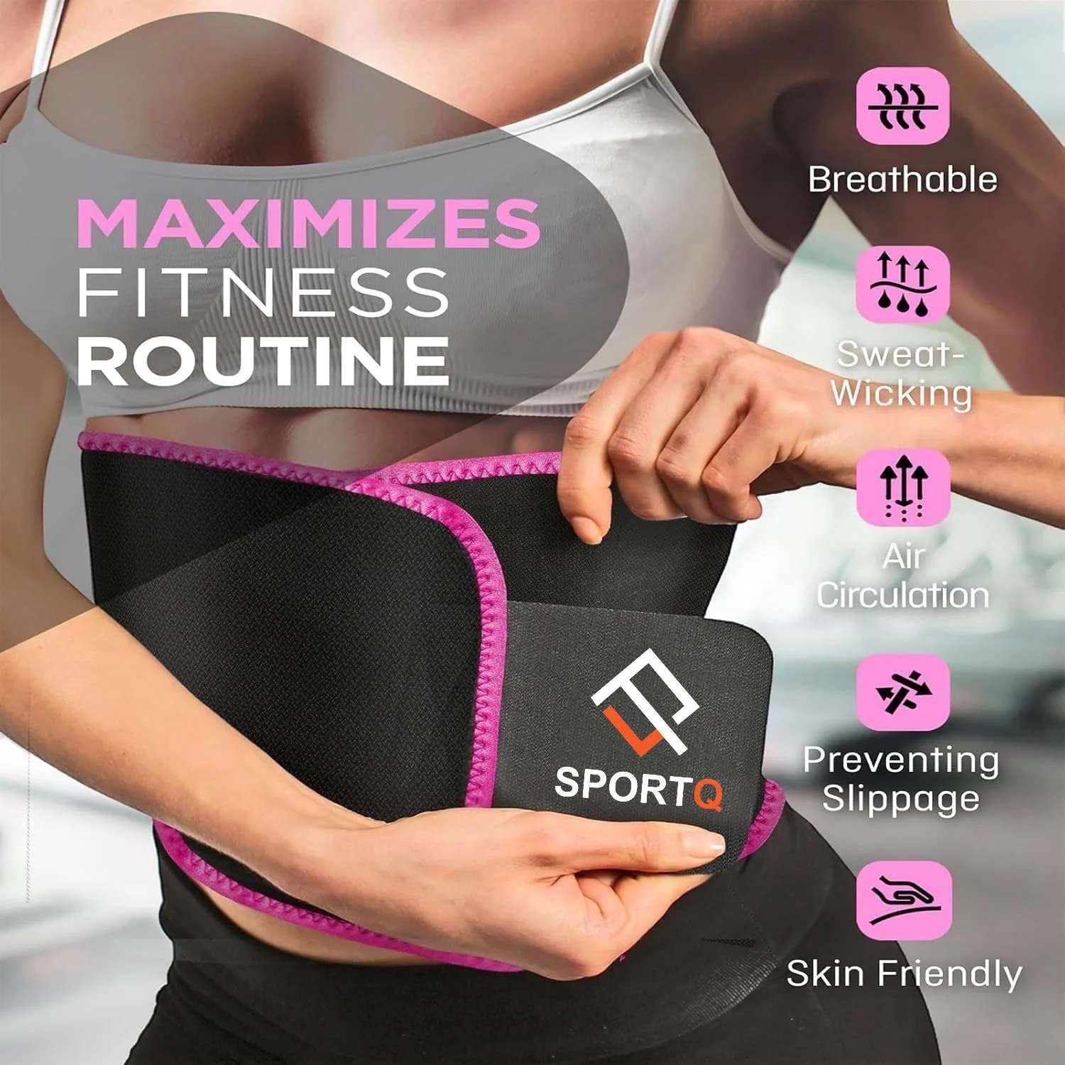 SportQ Slimming Belt for Men & Women Made with Premium Quality Neoprene – Helps Burn Fat & Increase Sweat During Workout – Prevents Odor Clumping After Workout Abdomen & Waist - Image 3