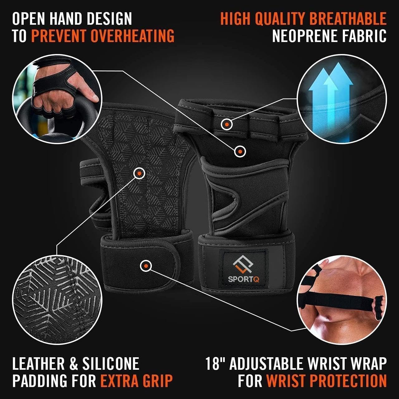 SportQ Padded Training Gloves with Silicone Support for Weight Lifting Gym Workout Half Finger Protection Strong Grip for Men and Women - Image 5