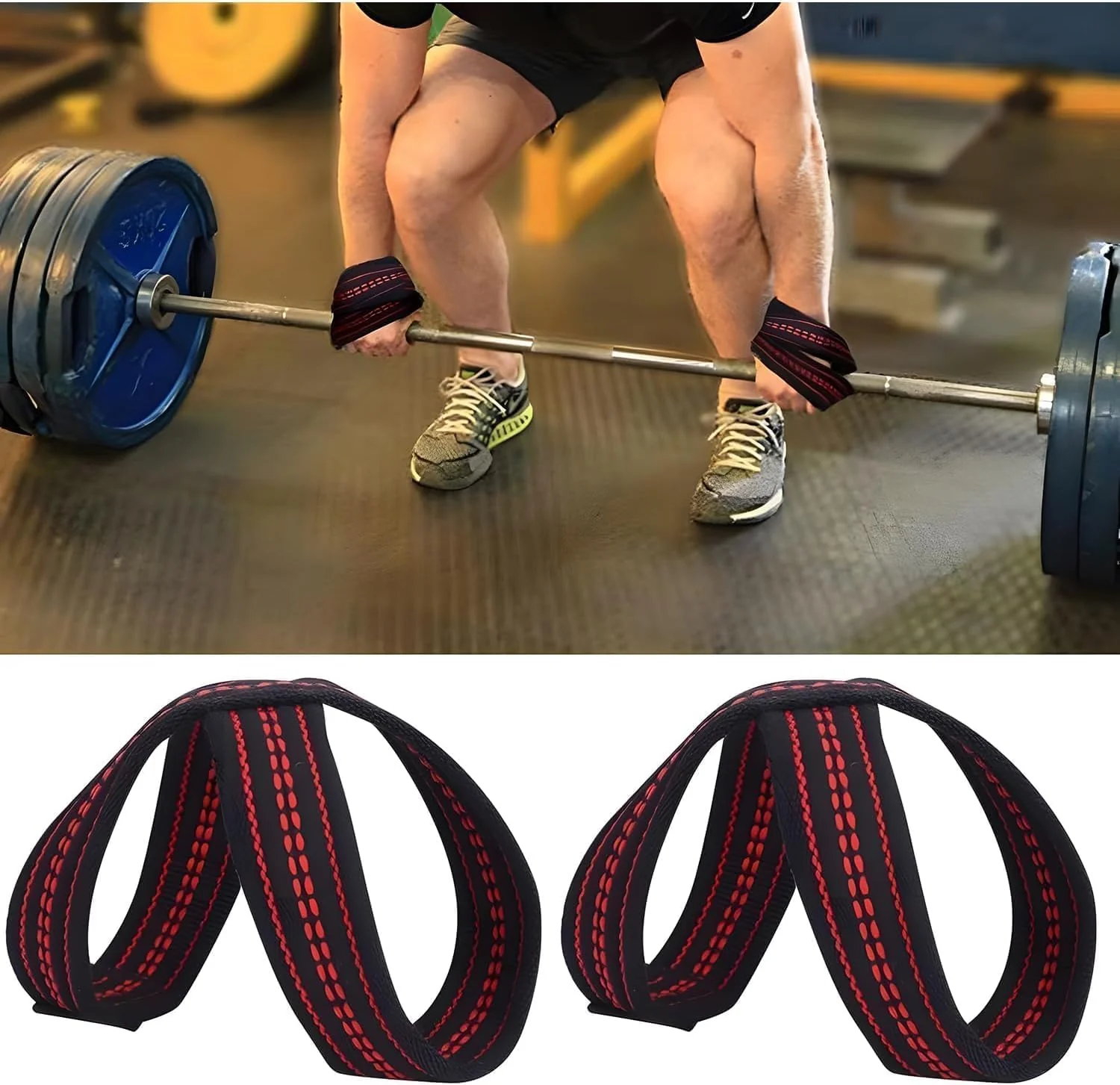 SportQWeight Lifting Grips with Wrist Straps, Strong and Durable 8 Shape Lifting Straps for Men and Women Suitable for Strength Training, 2 Pack, Tensioner - Image 3