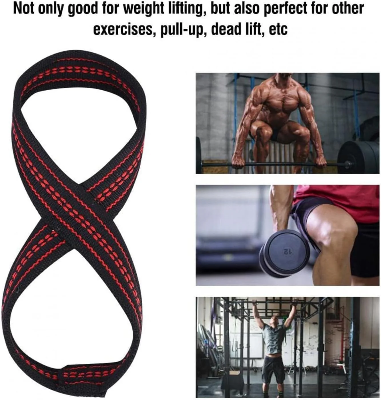SportQWeight Lifting Grips with Wrist Straps, Strong and Durable 8 Shape Lifting Straps for Men and Women Suitable for Strength Training, 2 Pack, Tensioner - Image 5