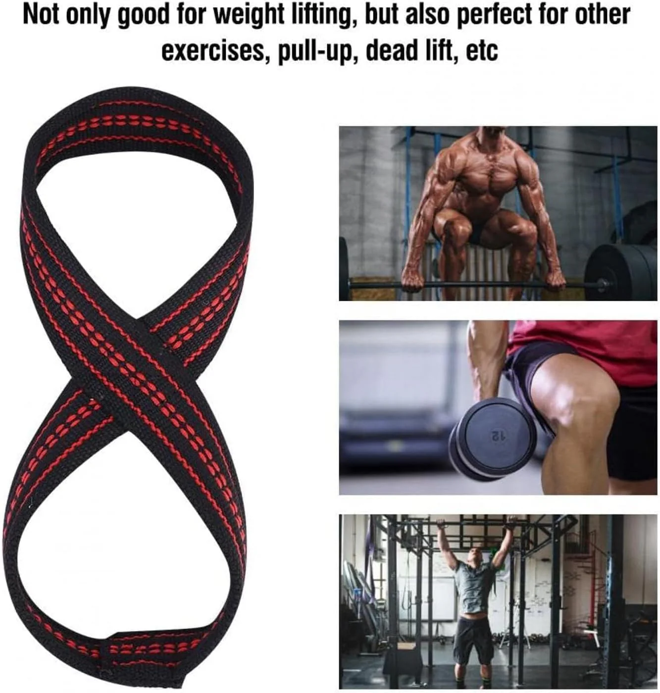SportQWeight Lifting Grips with Wrist Straps, Strong and Durable 8 Shape Lifting Straps for Men and Women Suitable for Strength Training, 2 Pack, Tensioner - Image 7