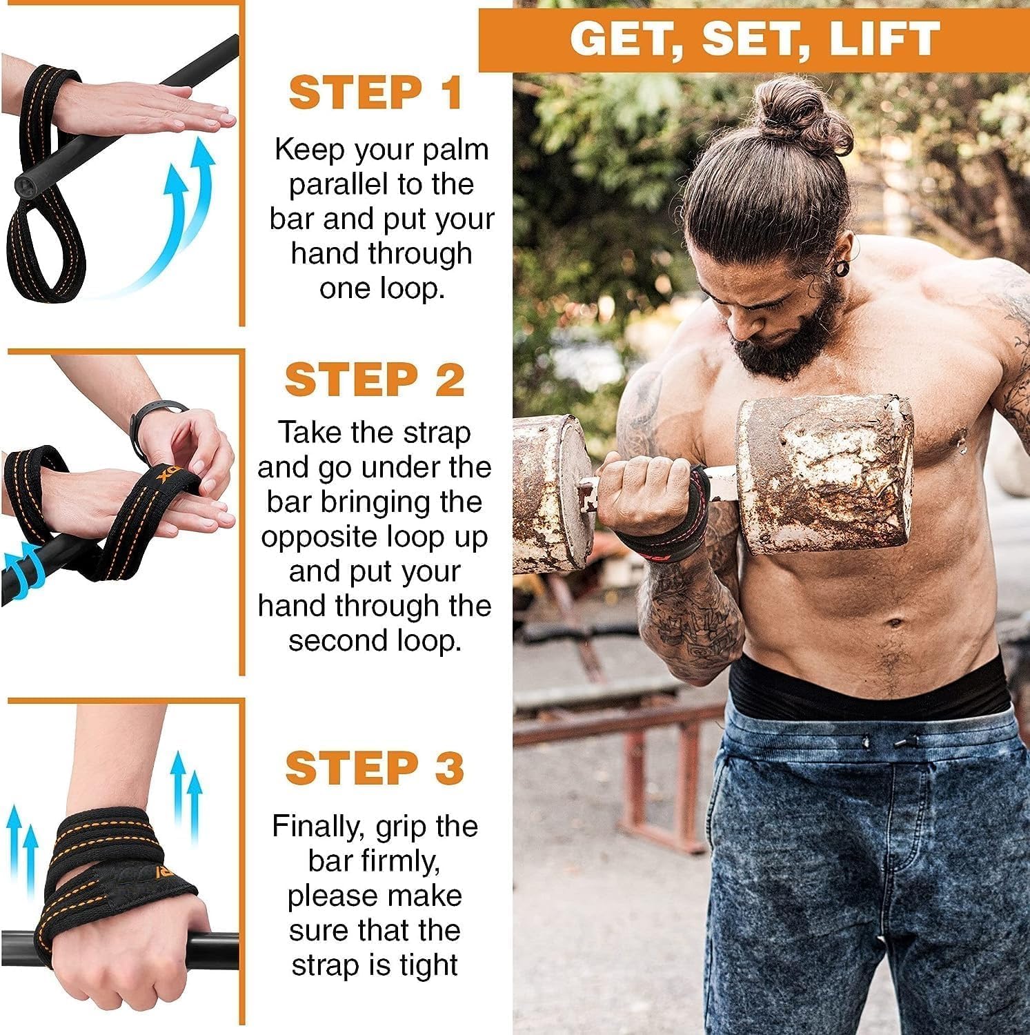 SportQWeight Lifting Grips with Wrist Straps, Strong and Durable 8 Shape Lifting Straps for Men and Women Suitable for Strength Training, 2 Pack, Tensioner - Image 8